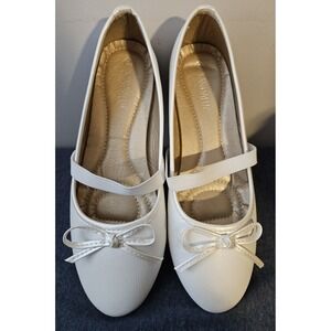 Sandleup Girls White Ballet Flats Mary Jane Bow Elastic Strap Size‎ 3